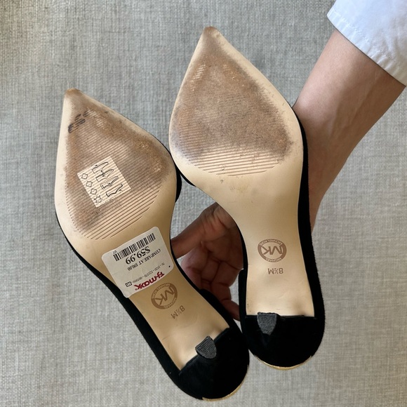 Michael Michael Kors D'Orsay Heels 8.5 Suede Leather Black Stiletto Pointed Toe - Picture 6 of 9